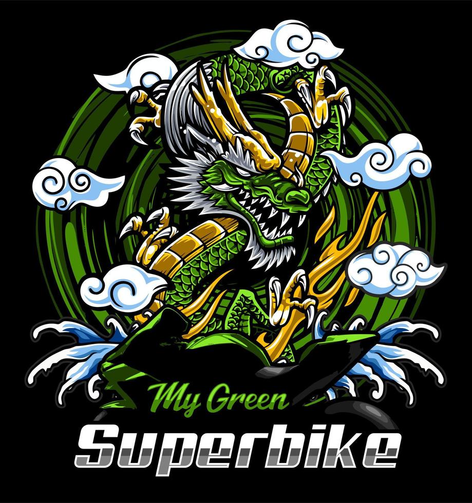 green superbike on dragon and... vector