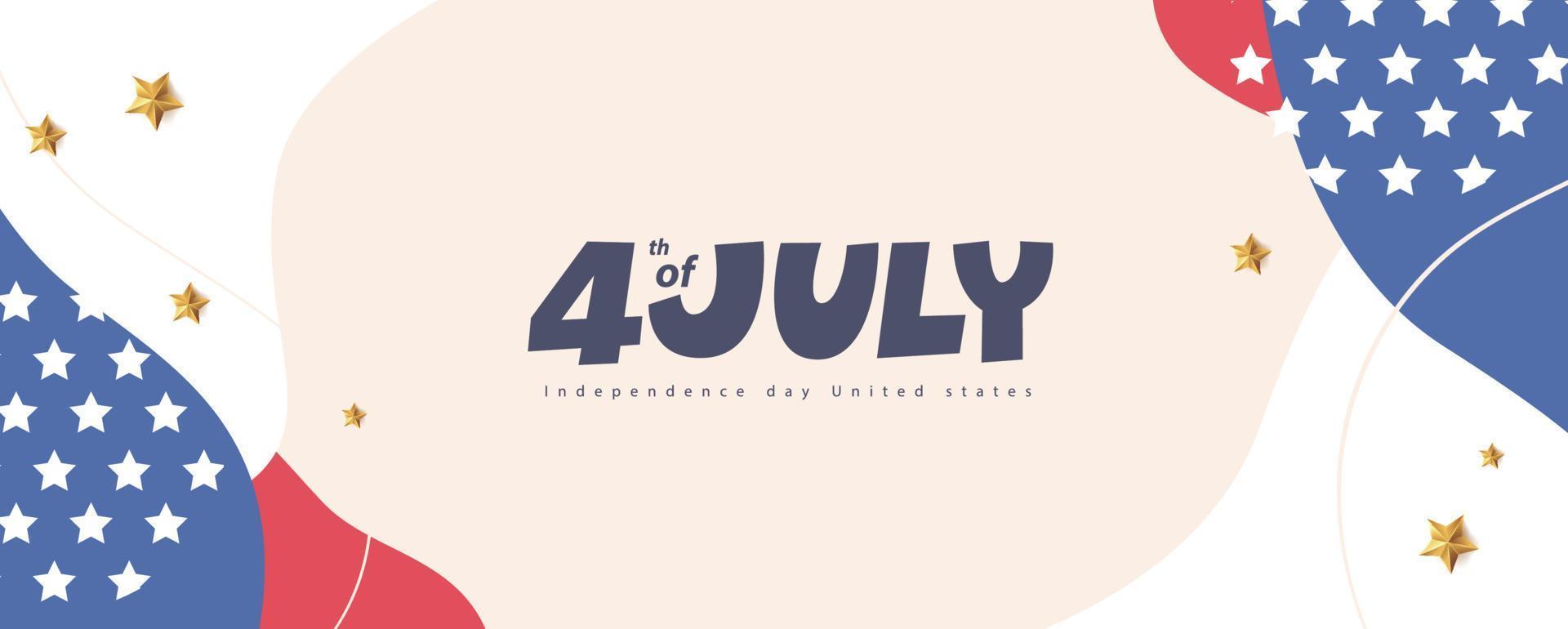 banner de celebración del día de la independencia de estados unidos con caligrafía del cuatro de julio y estrellas doradas vector