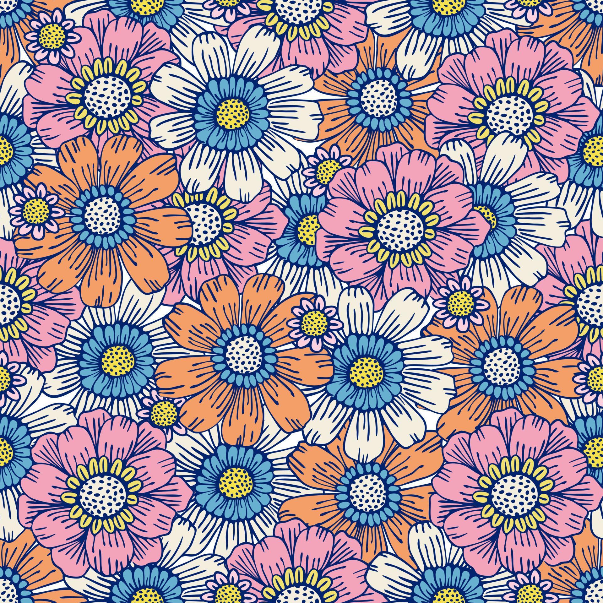 Flower field pattern. Flower Power. Hippie pattern of the sixties
