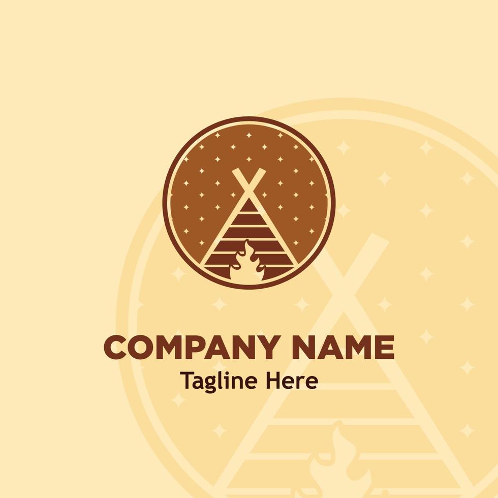 camp fire stars logo design vector