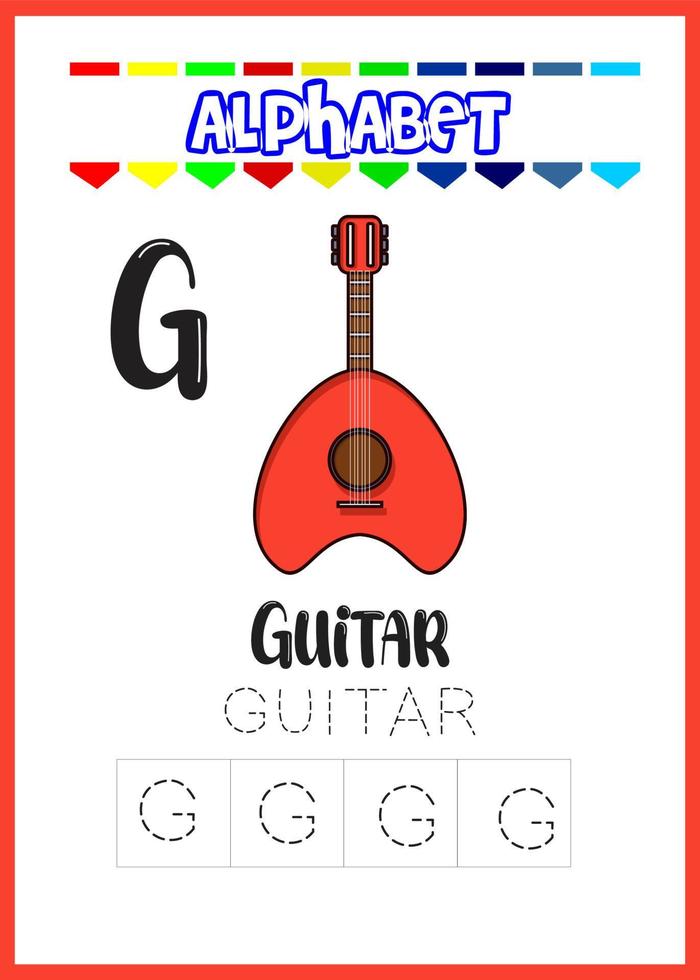 alphabet letter g is guitar page. vector