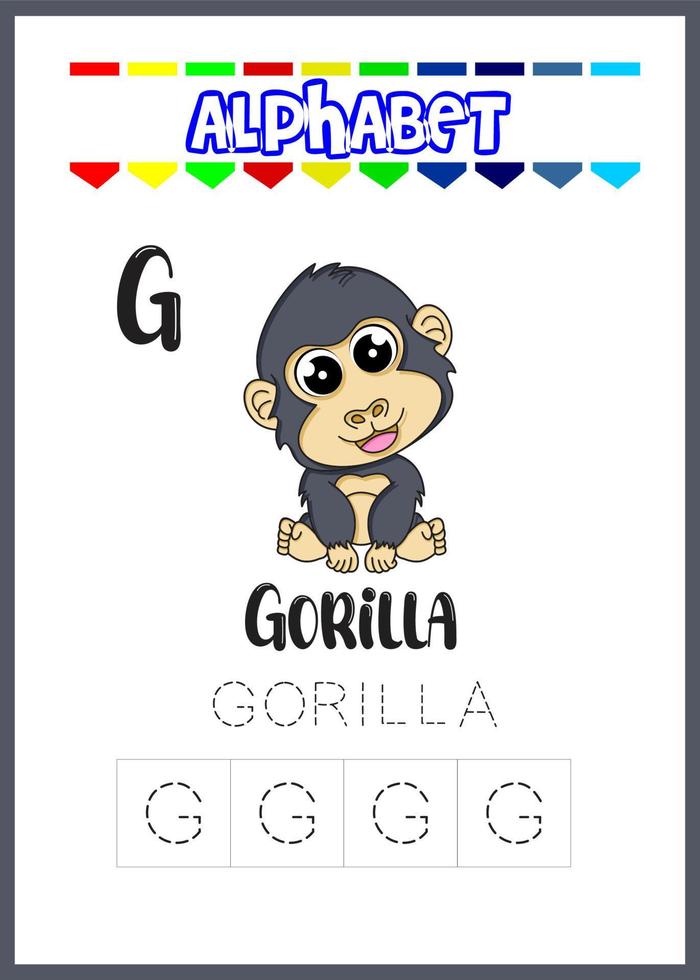 alphabet letter g is gorilla page. cute gorilla vector