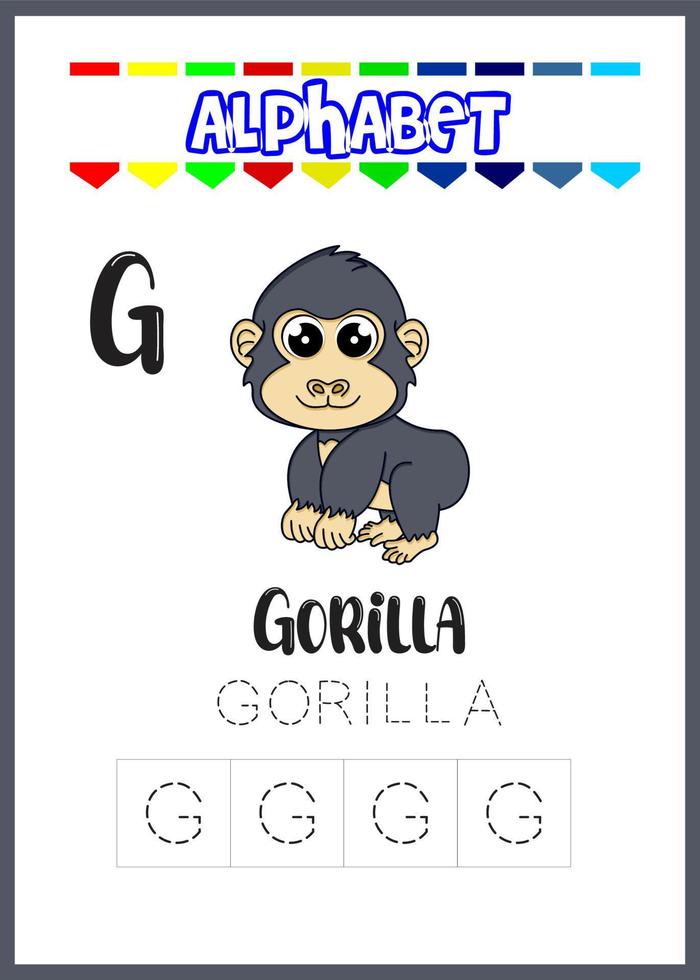 alphabet letter g is gorilla page. cute gorilla vector