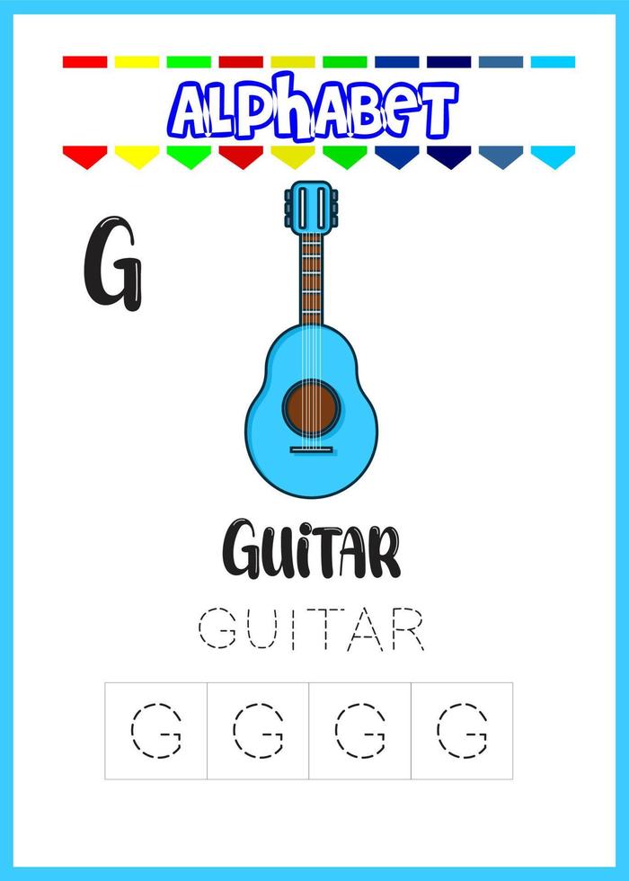 la letra g del alfabeto es la página de la guitarra. vector