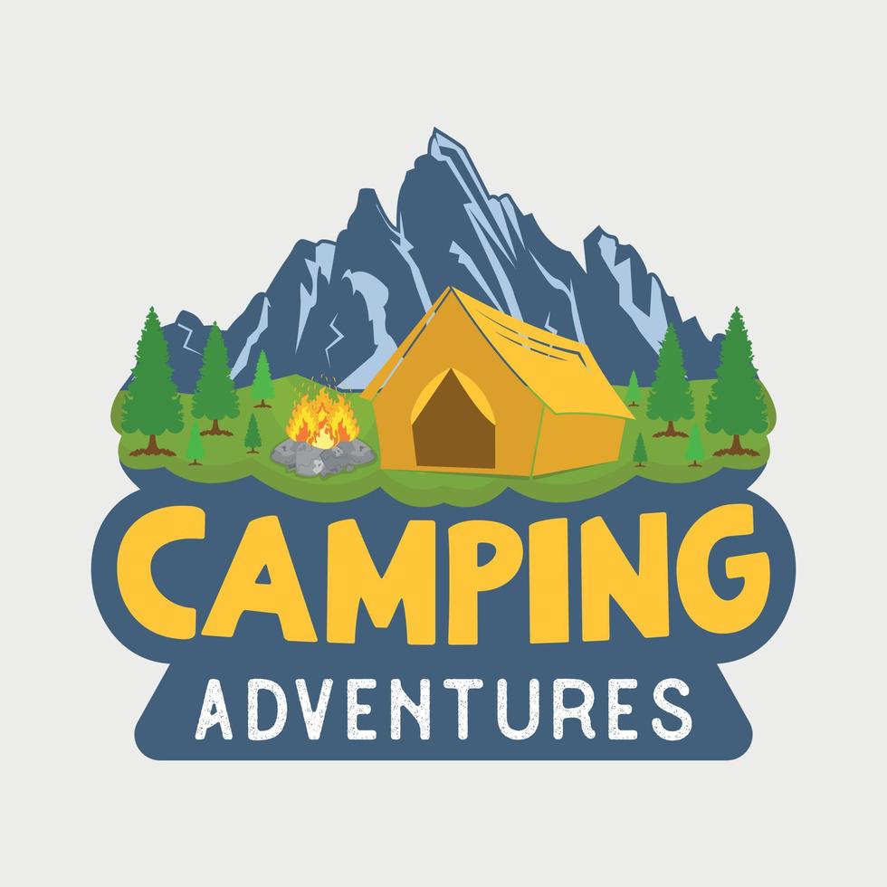 diseño de camisetas de aventura de camping, cita de aventura y camping para impresión, tarjeta, camiseta, taza y mucho más vector