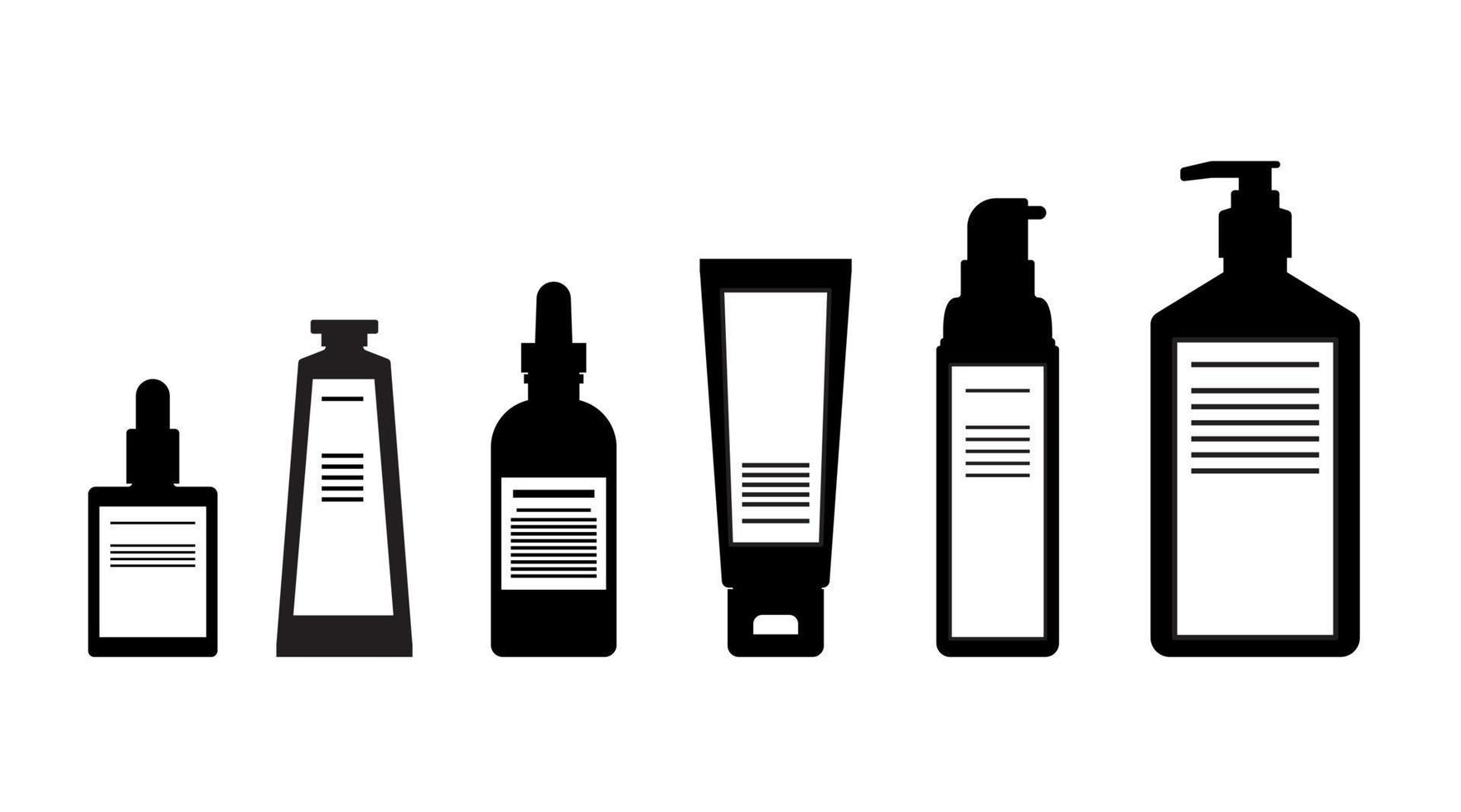 lociones corporales de silueta, suero, bomba para el cuidado de la piel, botella de embalaje diseño plano cosmético vector