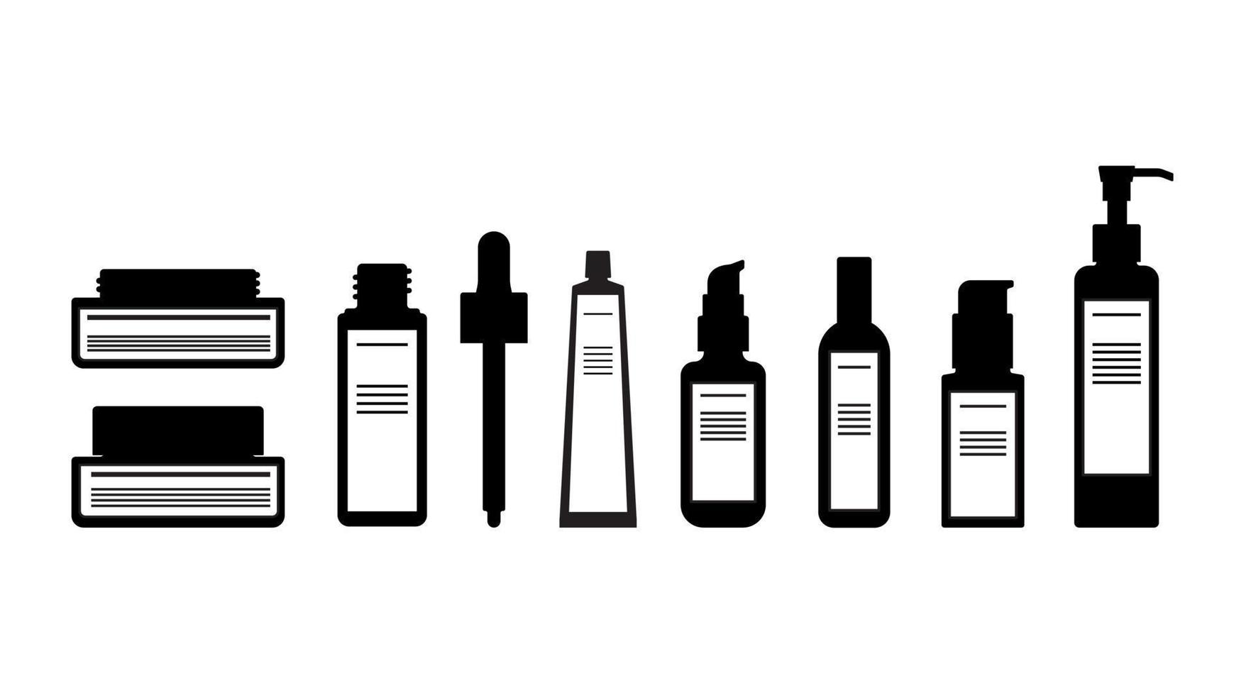 silhouette body lotions, serum,Skincare pump, packaging  bottle cosmetic flat design vector