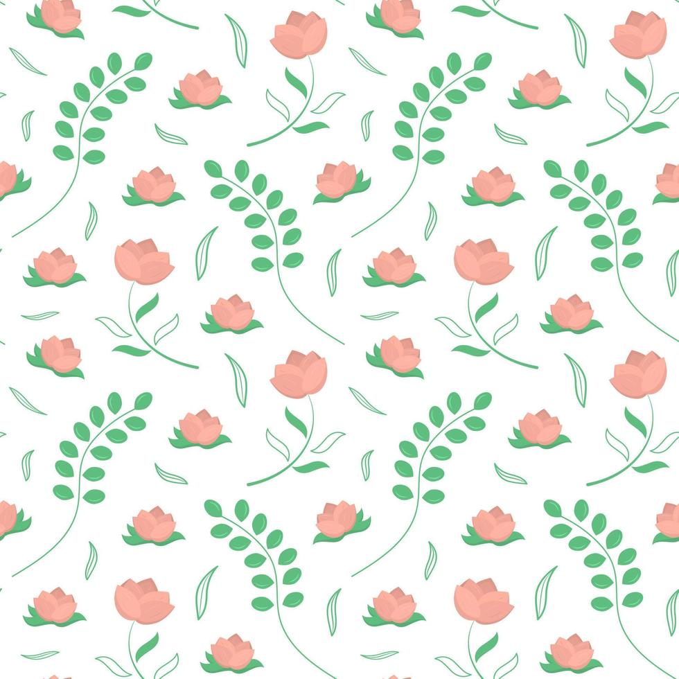 patrón transparente con rosas, hojas y ramitas. vector