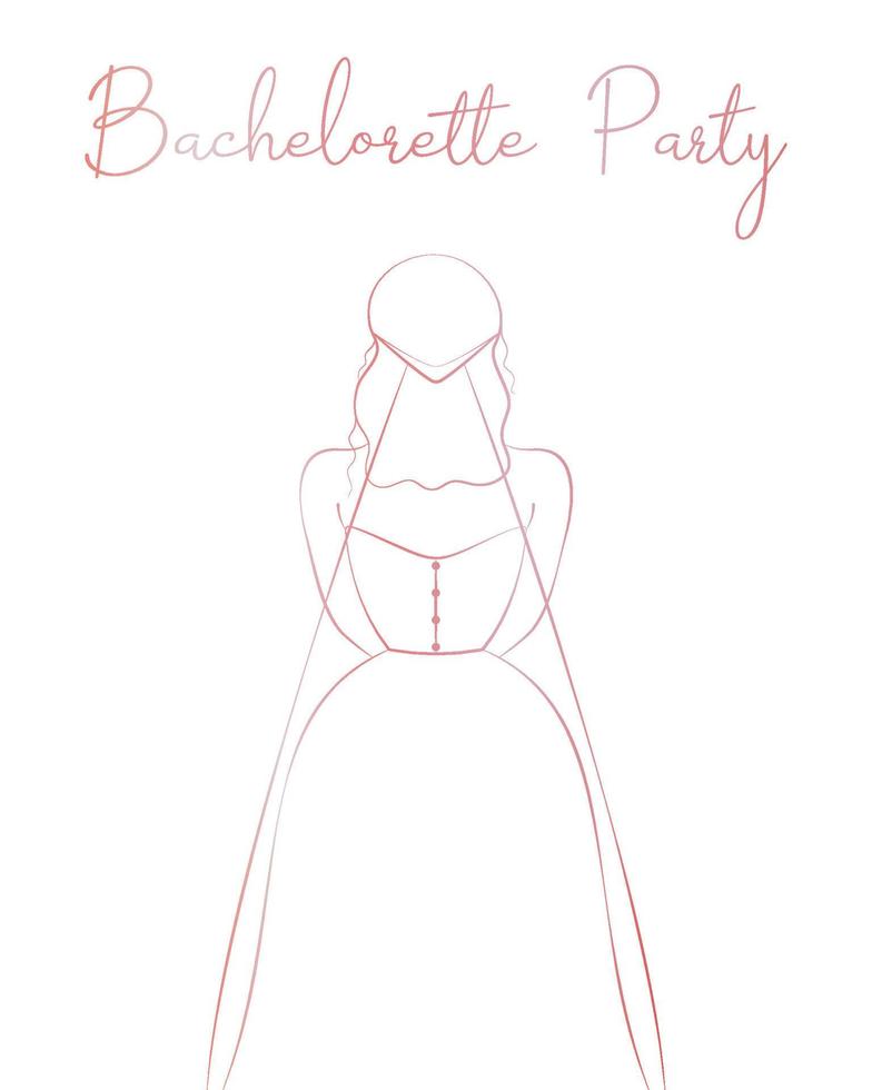 Bachelorette party invitation with bride. Outline flat vector illustration