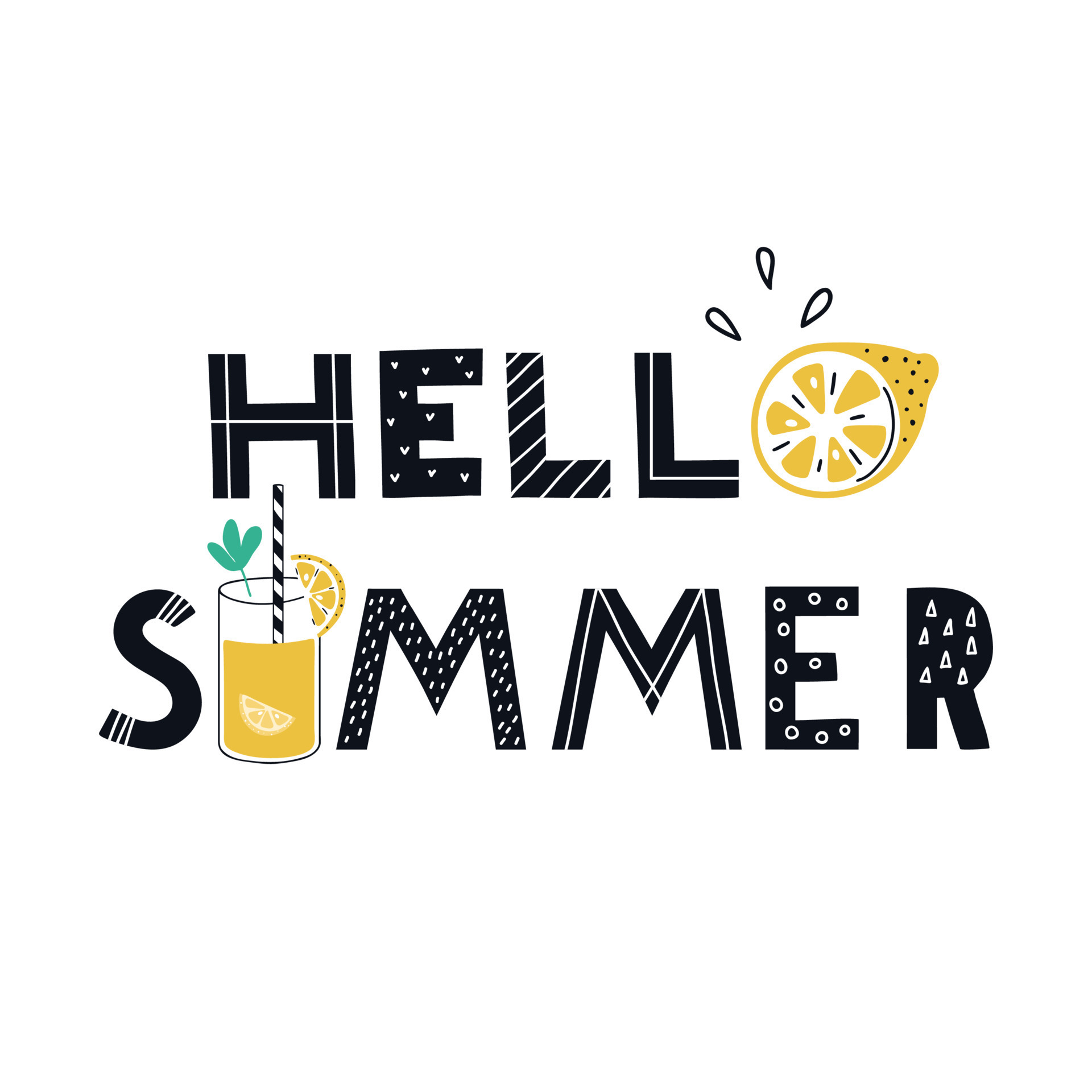 Lettering Hello summer. Hand drawn letters with summer elements