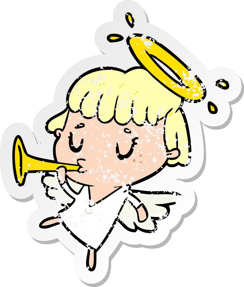 distressed sticker of a cartoon angel vector