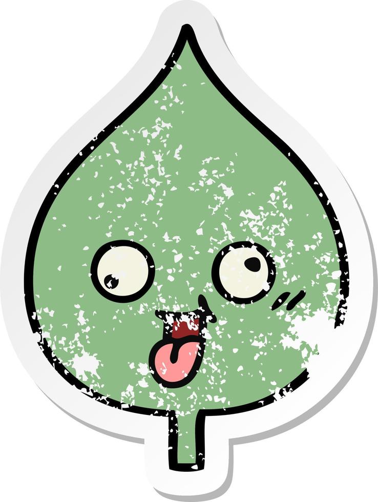 distressed sticker of a cute cartoon expressional leaf vector