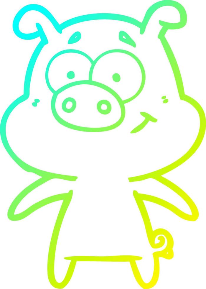 cold gradient line drawing happy cartoon pig vector