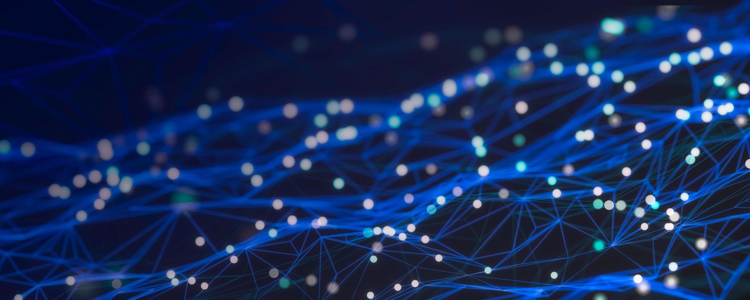 Abstract futuristic connecting dots and lines on dark blue background. Digital technology concept. Big data visualization. Digital dynamic wave of particles. 3D illustration. photo