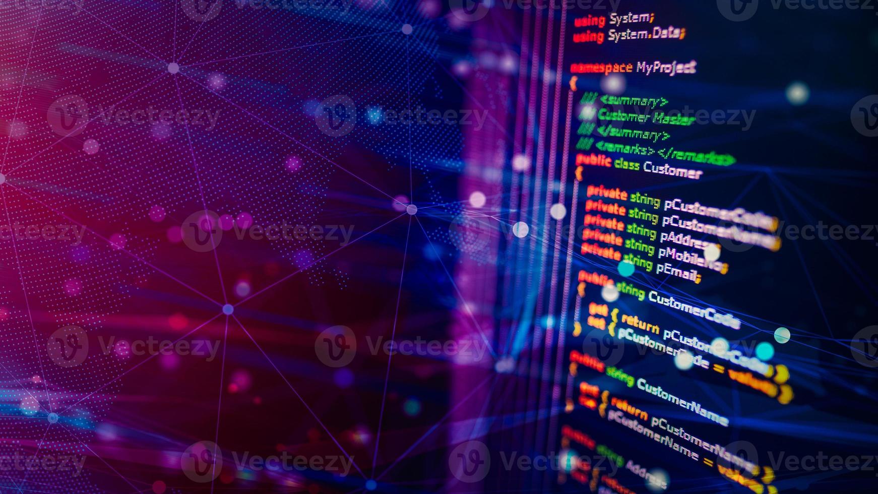 ejemplo de código fuente del lenguaje de programación c sharp en el monitor. foto