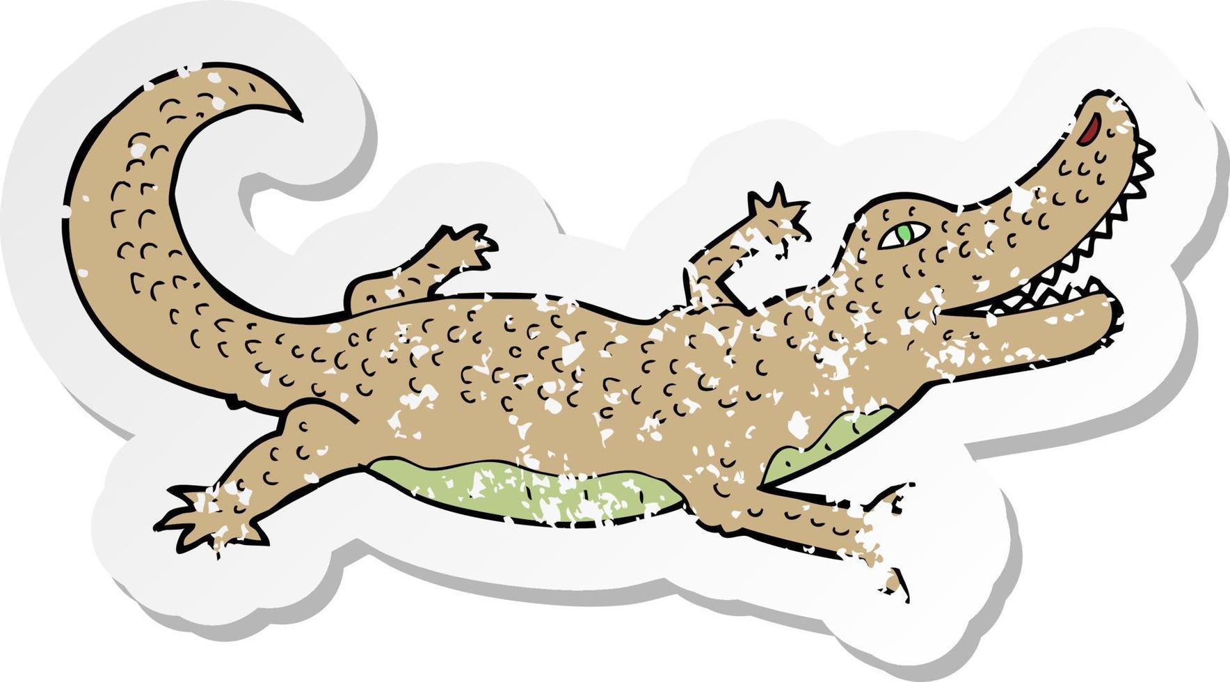 retro distressed sticker of a cartoon crocodile vector