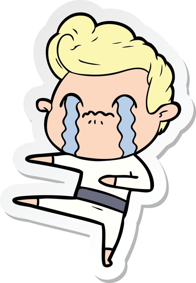 sticker of a cartoon man crying vector