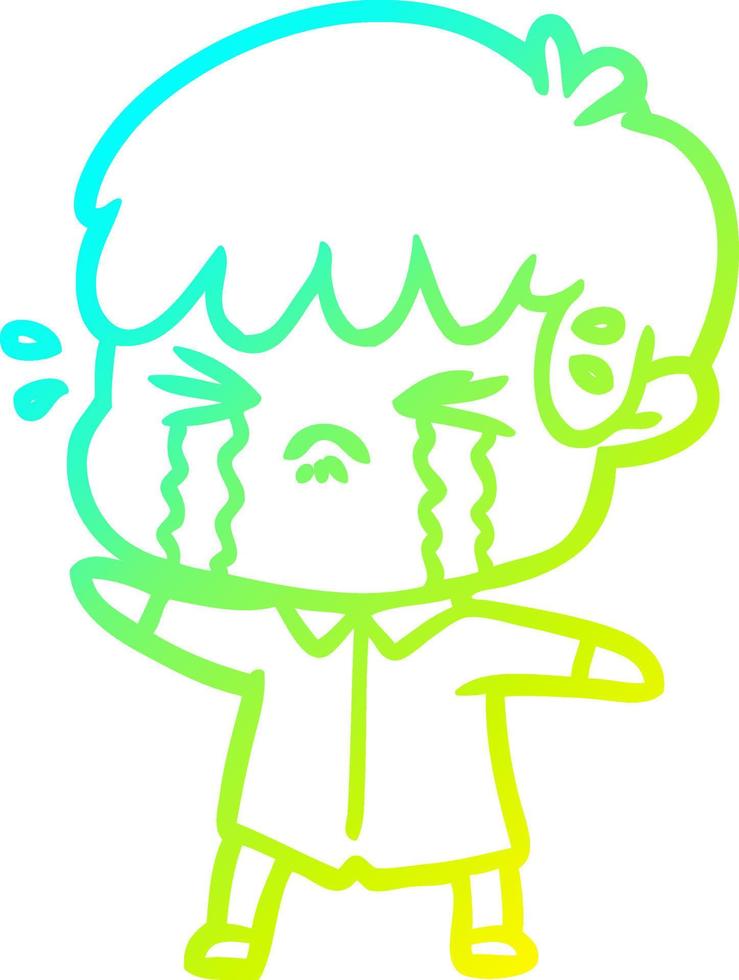 cold gradient line drawing cartoon boy crying vector