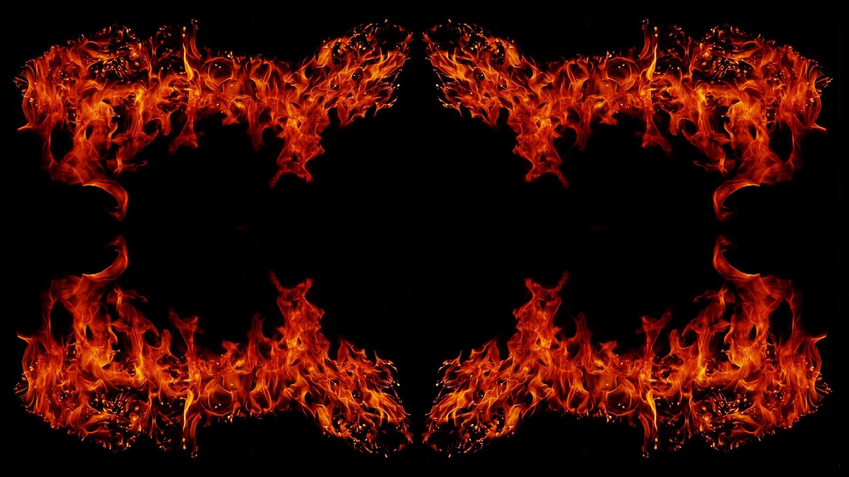 Dangerous hot inferno fire flames photo frame abstract fire squares on black background for design.