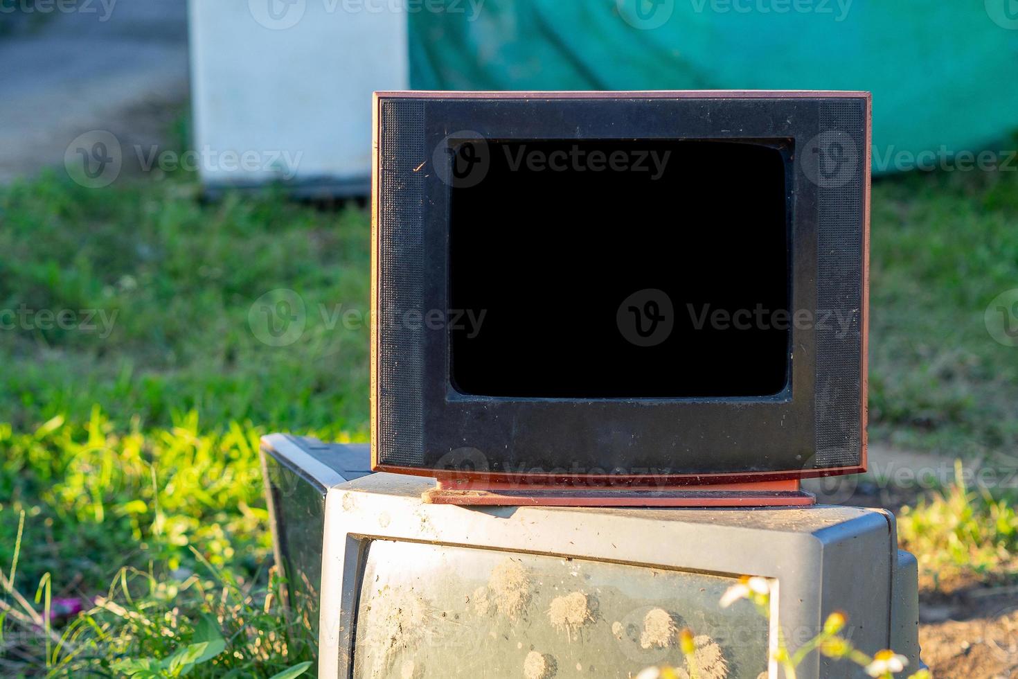 Old abandoned television. Broken old analog 90's television TV photo