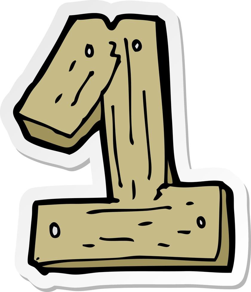 sticker of a cartoon wooden number one vector