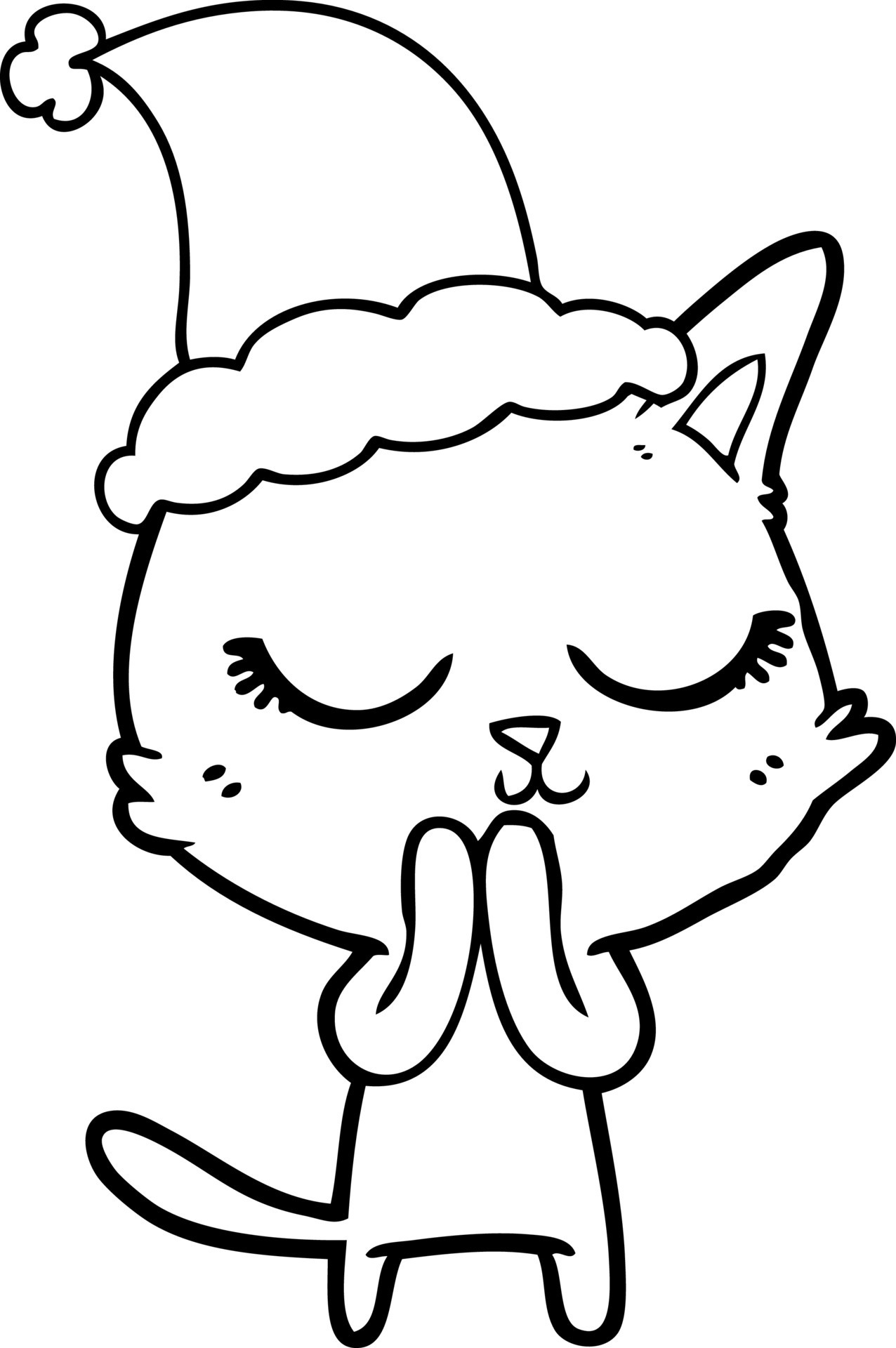 calm line drawing of a cat wearing santa hat 8301012 Vector Art at Vecteezy