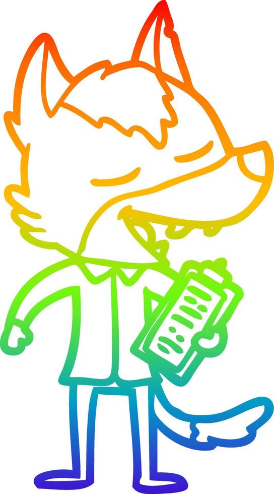 rainbow gradient line drawing cartoon saleman wolf laughing vector