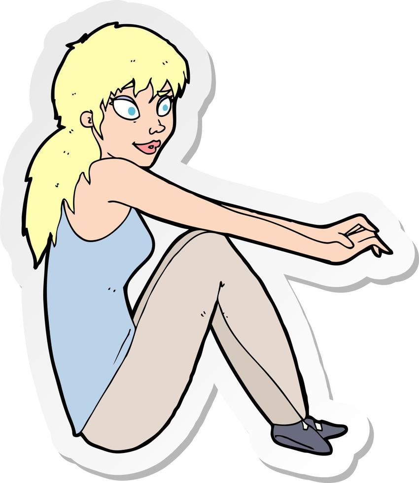 sticker of a cartoon happy woman sitting vector