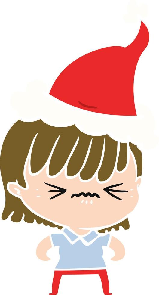 ilustración de color plano molesto de una niña con sombrero de santa vector