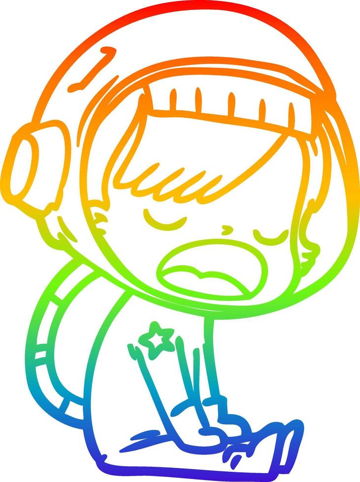 rainbow gradient line drawing cartoon talking astronaut vector
