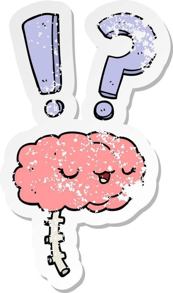 pegatina angustiada de un cerebro curioso de dibujos animados vector