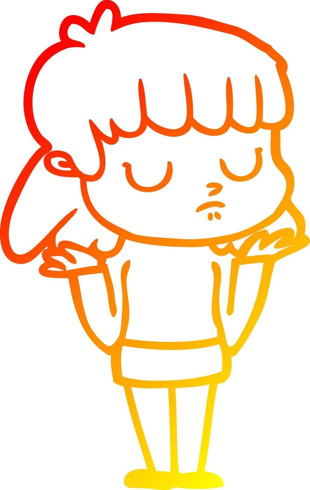 warm gradient line drawing cartoon indifferent woman vector