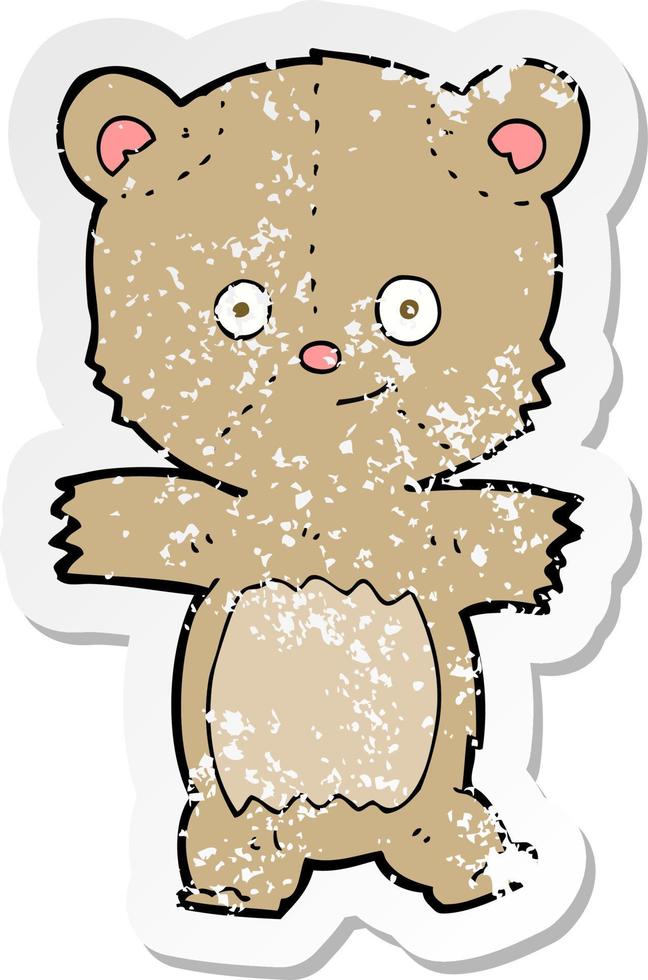 pegatina retro angustiada de un oso de peluche de dibujos animados vector