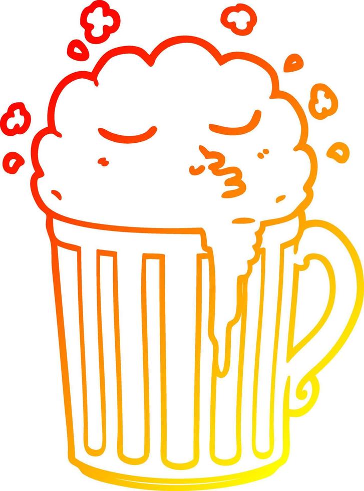 dibujo de línea de gradiente cálido taza de cerveza de dibujos animados vector