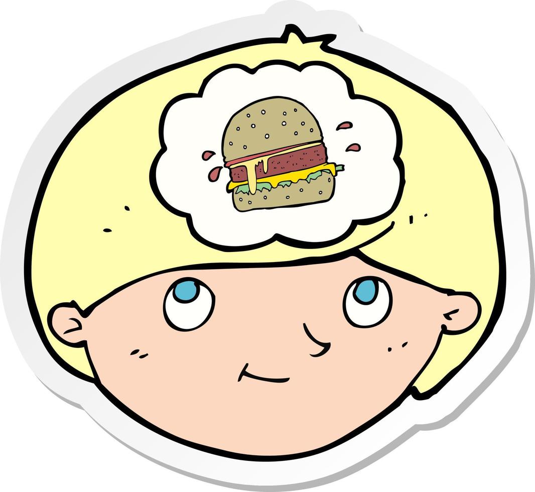 sticker of a cartoon man thinking about junk food vector