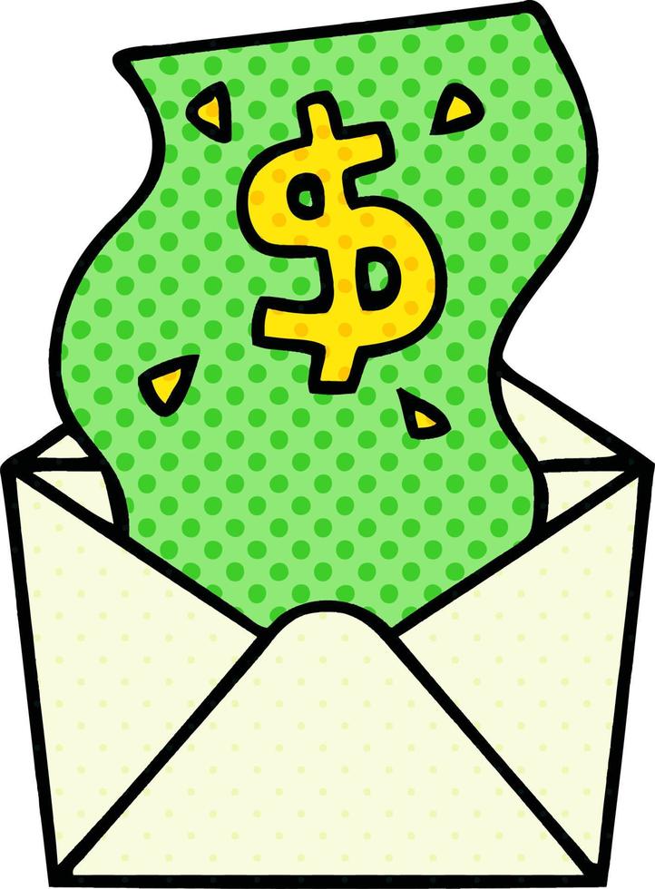 quirky comic book style cartoon dollar in envelope vector