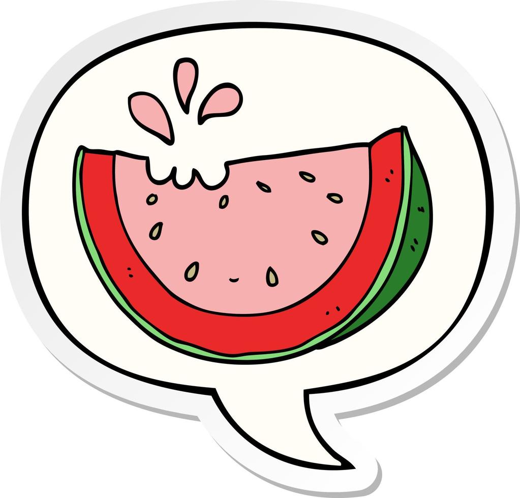 cartoon watermelon and speech bubble sticker vector