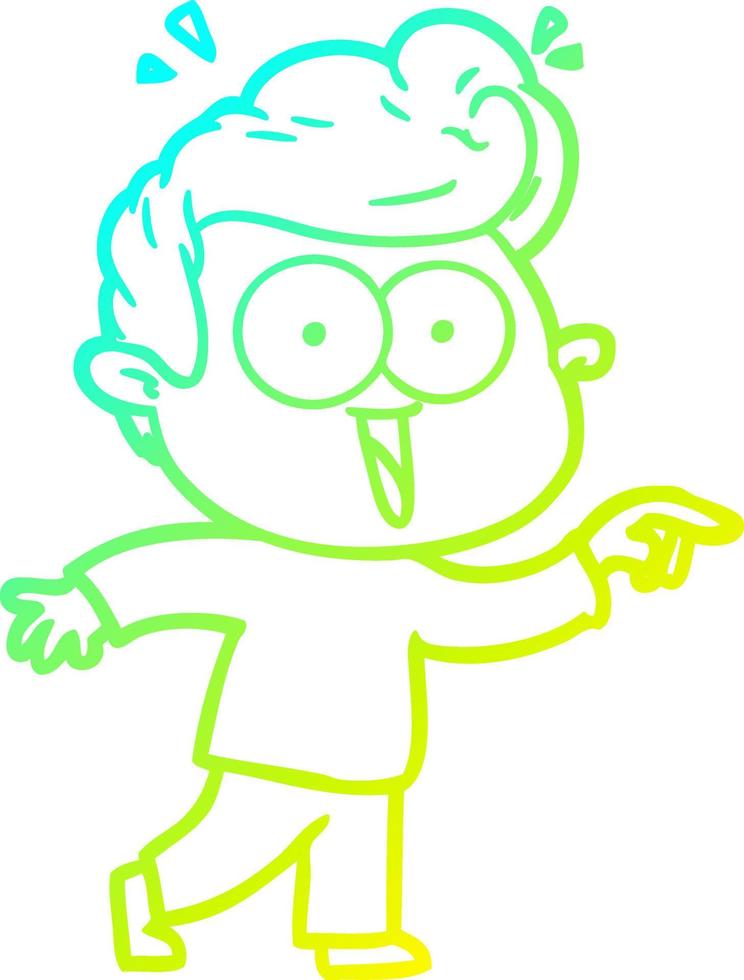 cold gradient line drawing cartoon excited man vector