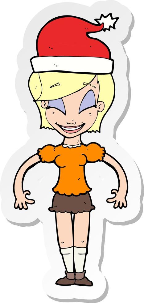 sticker of a cartoon woman ready for christmas vector