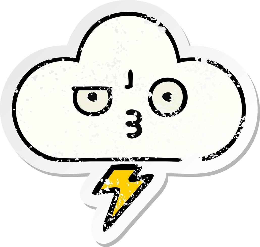 distressed sticker of a cute cartoon thunder cloud vector