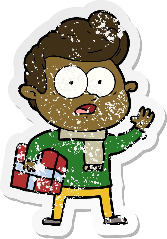 distressed sticker of a cartoon staring man vector