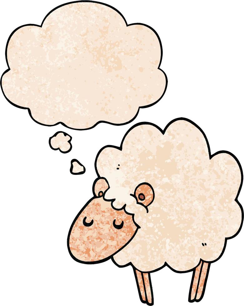 cartoon sheep and thought bubble in grunge texture pattern style vector