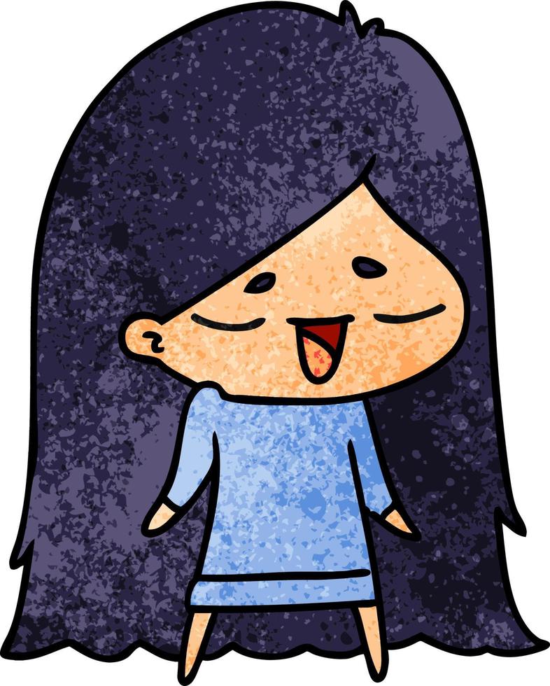 textured cartoon of cute kawaii long haired girl vector