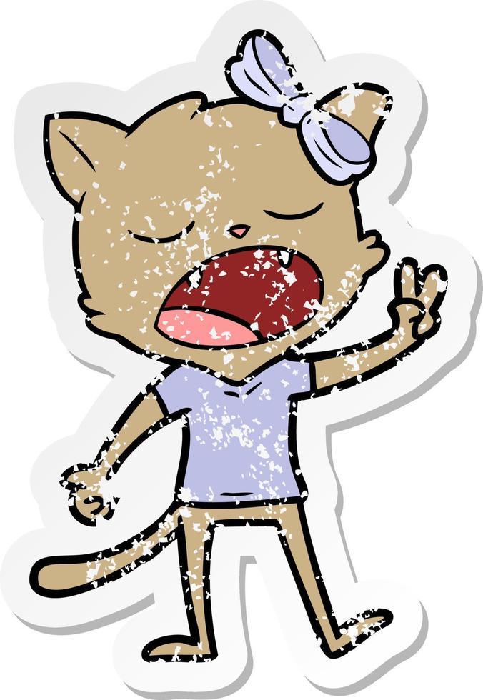 distressed sticker of a cartoon yawning cat vector