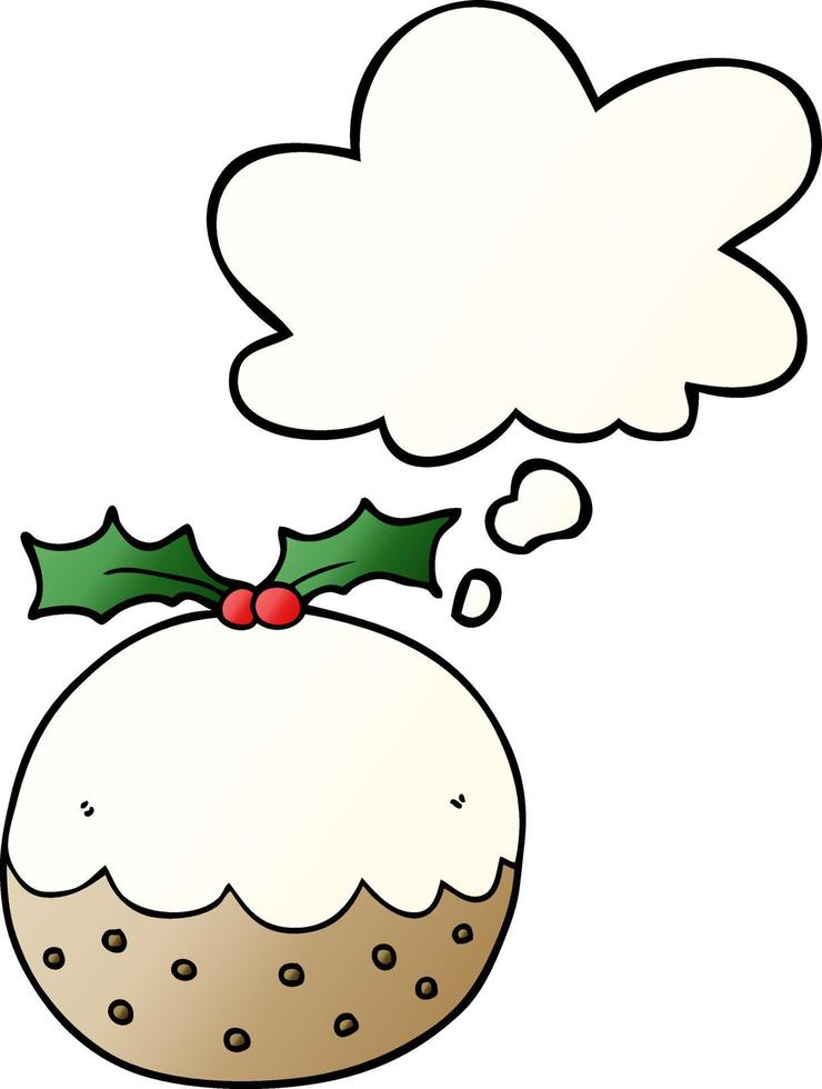 cartoon christmas pudding and thought bubble in smooth gradient style vector