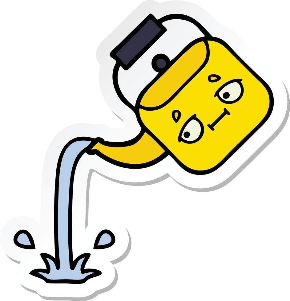 sticker of a cute cartoon pouring kettle vector