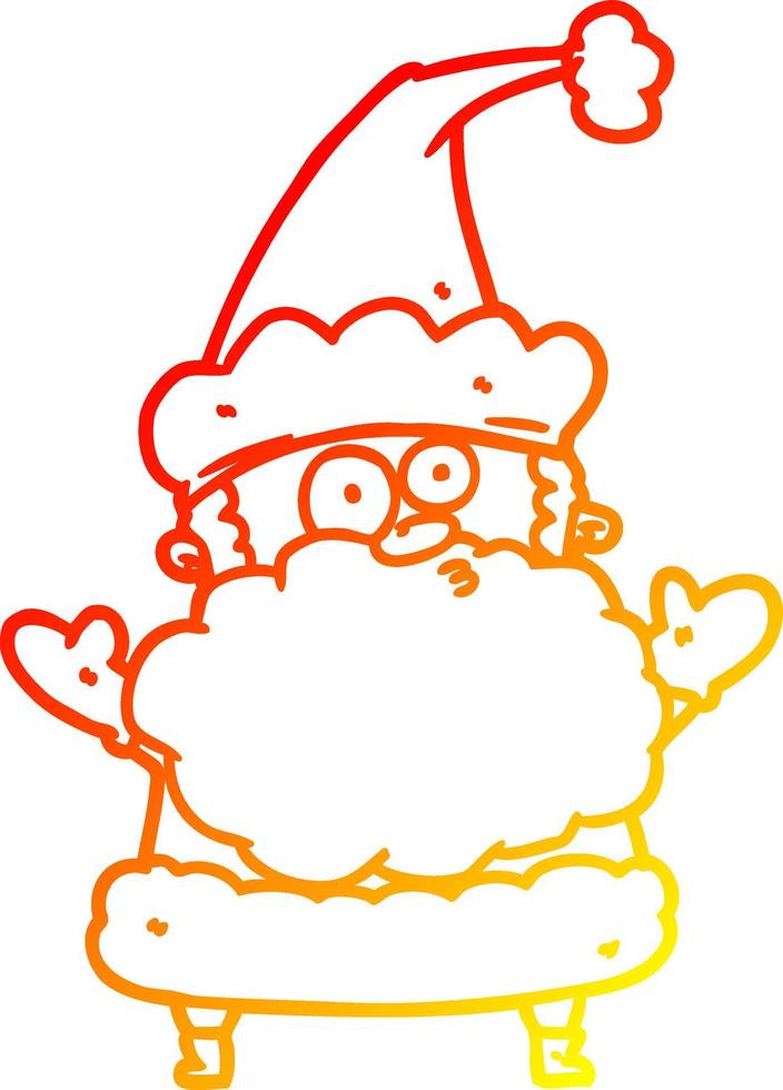 dibujo de línea de gradiente cálido confundido santa claus encogiéndose de hombros vector