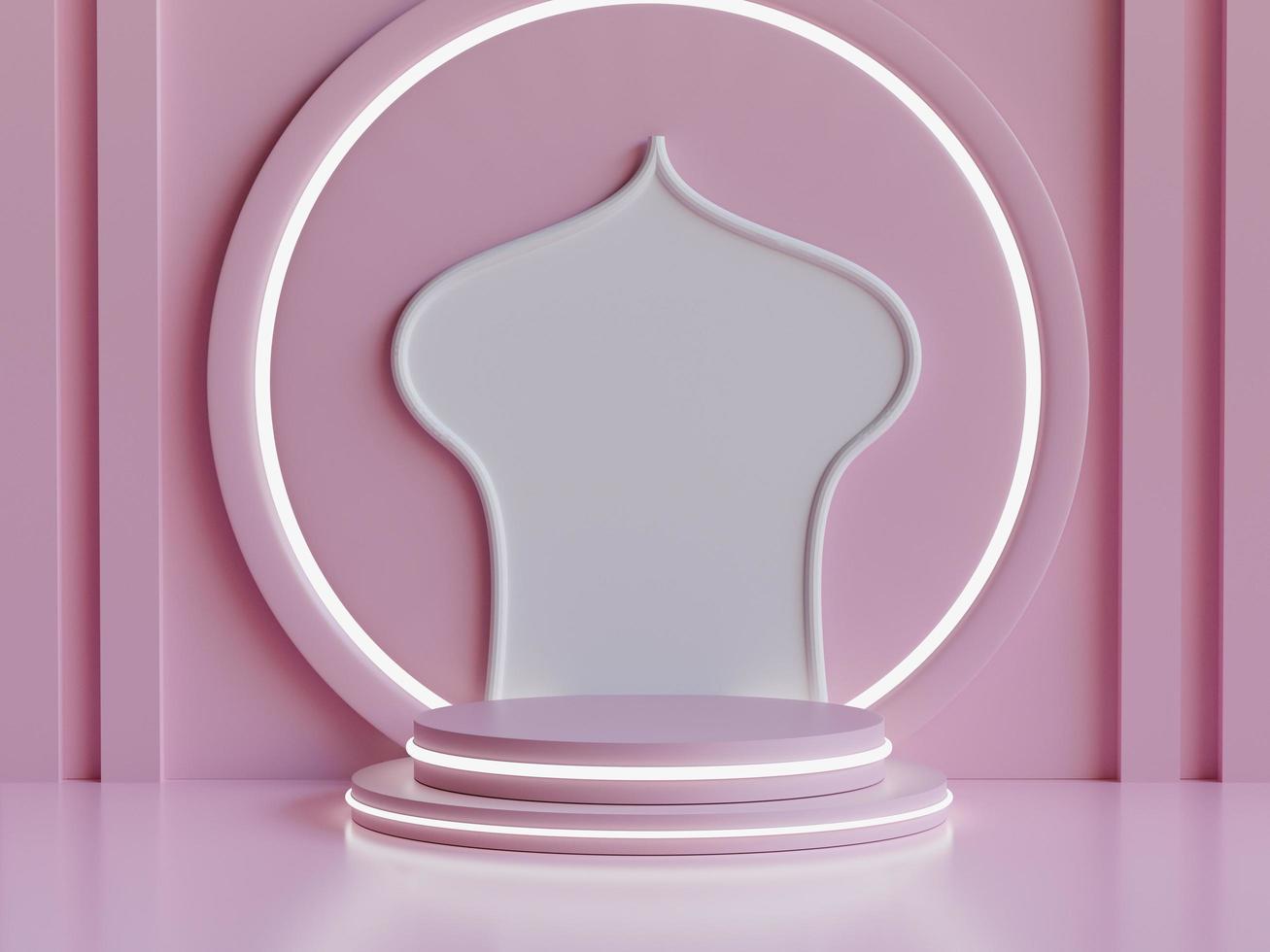 Islamic podium with white islamic neon symbol photo