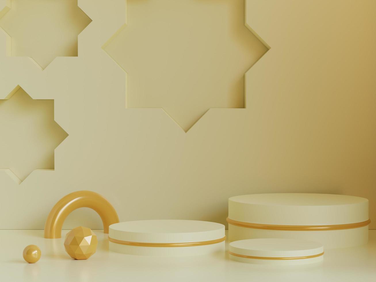 Islamic podium product, with neon light,geometric shape 3D renderings photo