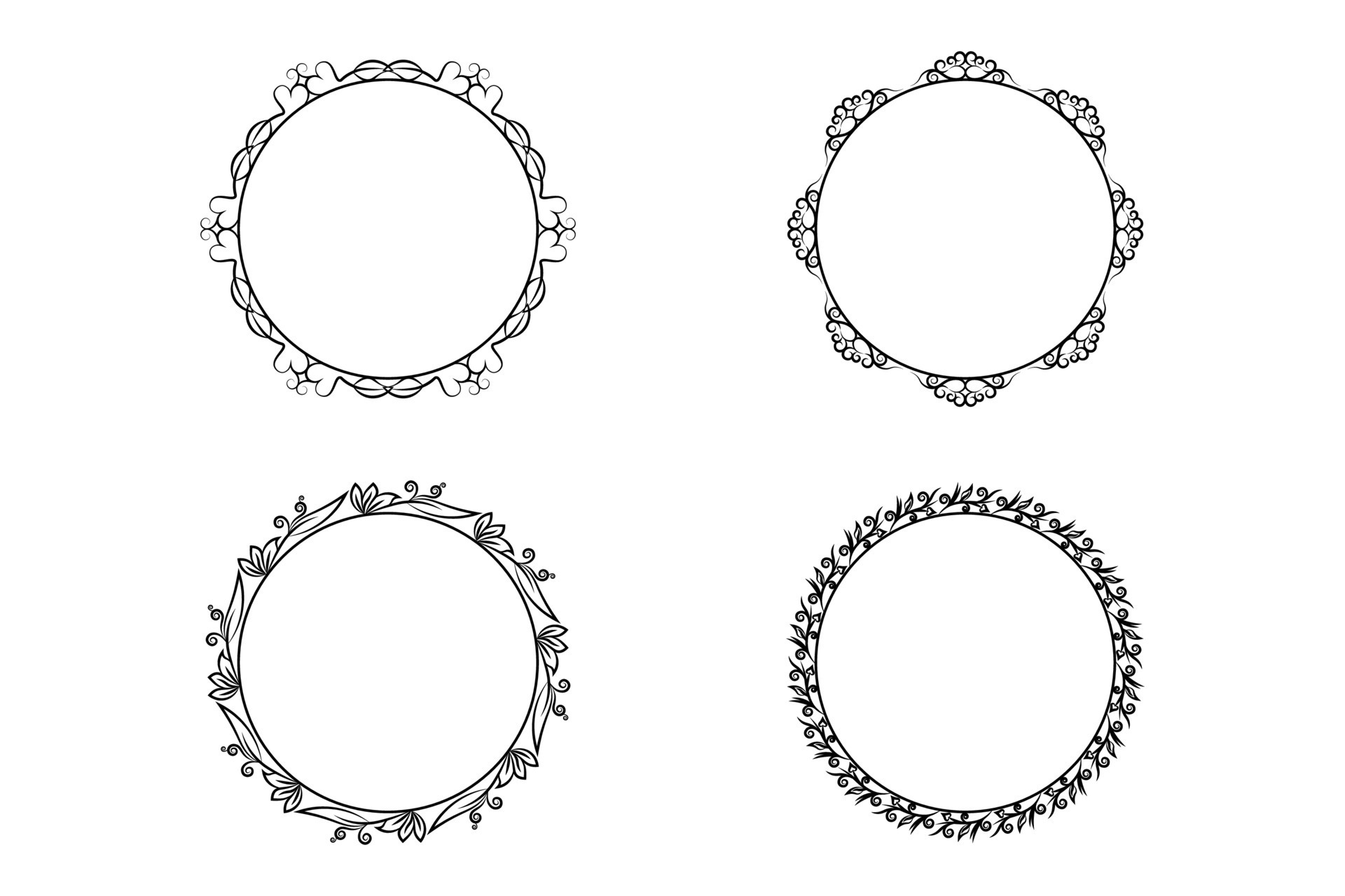 floral hand drawing circle frame set, flower frame set, free